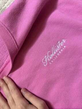 Hollister Bright Pink Crewneck Sweater with White Script Logo